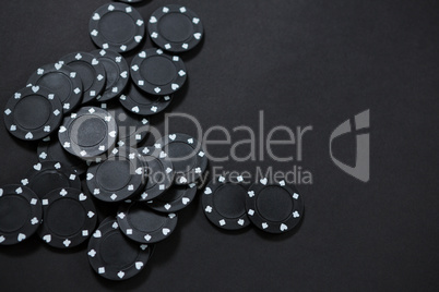 High angle view of black chips on table