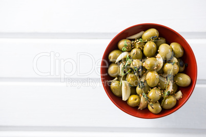 Marinated olives in bowl