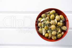 Marinated olives in bowl