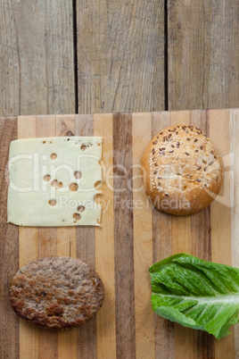 Ingredient for making hamburger on chopping board