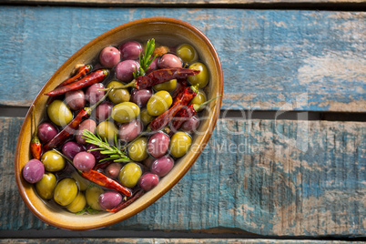 Close-up of pickled olives in bowl