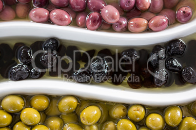 Various pickled olives in platter