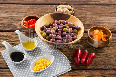 Marinated olives with various ingredients