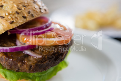 Close up of vegetables in hamburger