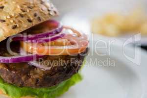 Close up of vegetables in hamburger