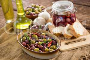 Marinated olives with ingredient and breakfast
