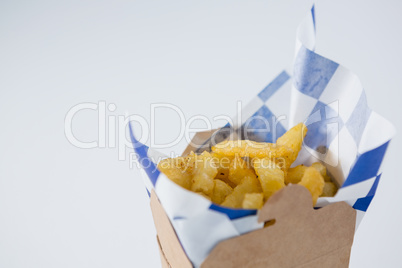 Close up of French fries in carton box