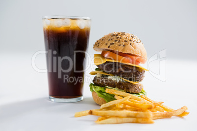 Burger and drink with French fries