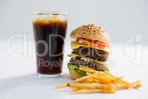 Burger and drink with French fries