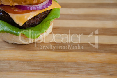 Hamburger on wooden table