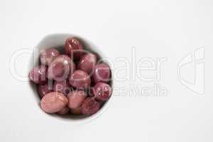 Close-up marinated olives in bowl