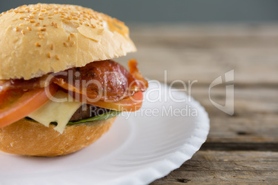 Hamburger served in plate