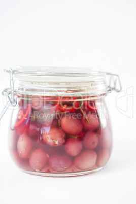 Preservative olives in jar