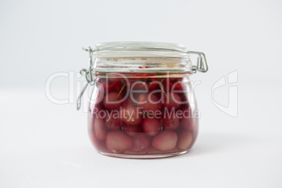 Preservative olives in jar