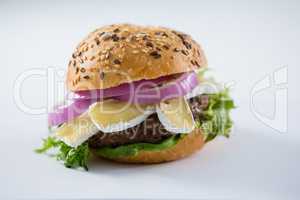 Close up of burger with cottage cheese