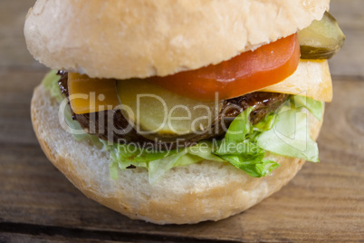 Hamburger on wooden table