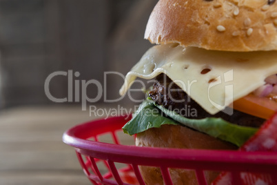 Hamburger in basket