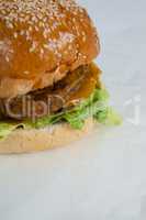 Hamburger on white paper