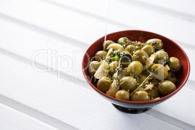 Marinated olives in bowl