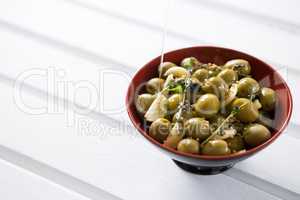 Marinated olives in bowl