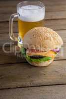 Burger with glass of beer