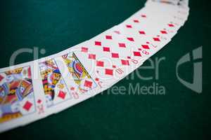 Playing cards arranged on poker table