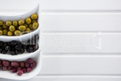 Close-up of pickled olives in platter