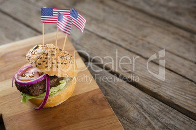 High angle view of burger with american flag