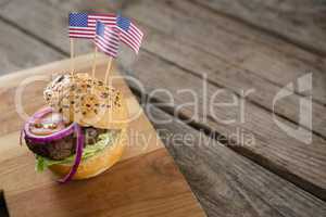 High angle view of burger with american flag