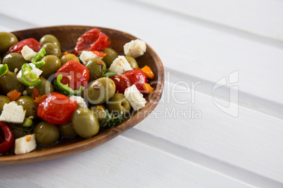 Marinated olive and vegetables in bowl