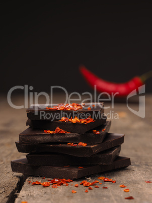 Pile of chaocolate with chili