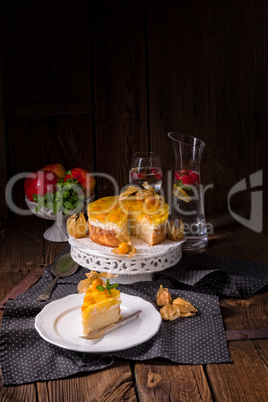 delicious cakes with Physalis, fresh apples and cream