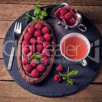 Delicious raspberry chocolate tart with ricotta cheese