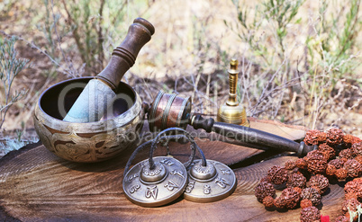 Singing bowl and other religious Tibetan musical instruments