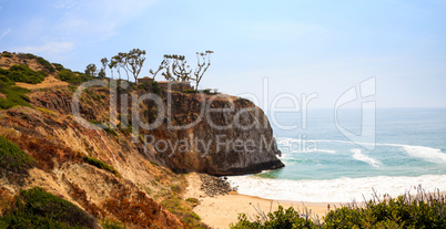 Blue sky over the farthest south end of Crystal Cove beach