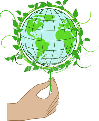 Hand holding the Green Planet Earth