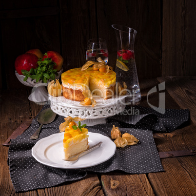 delicious cakes with Physalis, fresh apples and cream