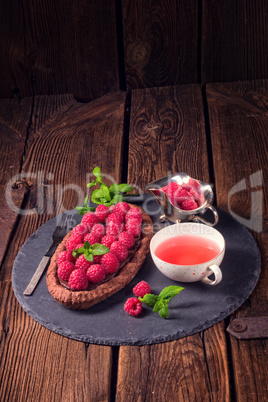 Delicious raspberry chocolate tart with ricotta cheese
