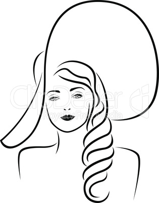 Lady in big hat portrait outline