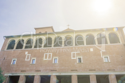 Facade of the ancient basilica church of San Saba  in Rome