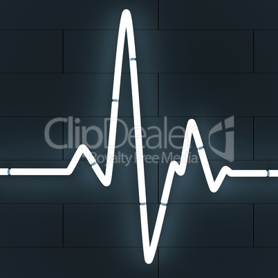 Fluorescent tube as a cardiogram sign on the wall, 3d illustration