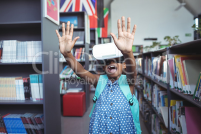 Girl wearing virtual reality simulator