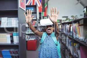 Girl wearing virtual reality simulator