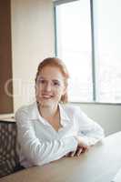 Portrait of smiling businesswoman sitting at desk