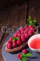 Delicious raspberry chocolate tart with ricotta cheese