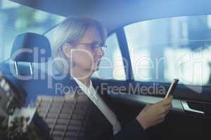 Businesswoman using phone in car