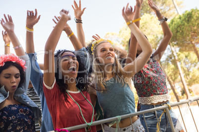 Cheerful female fans enjoying at music festival