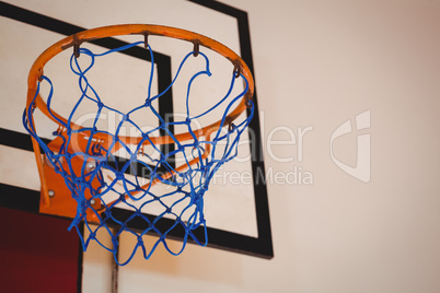 Low angle view of blue basket ball hoop
