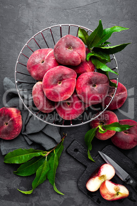 Peach, fresh peaches with leaves