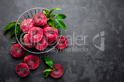 Peach, fresh peaches with leaves